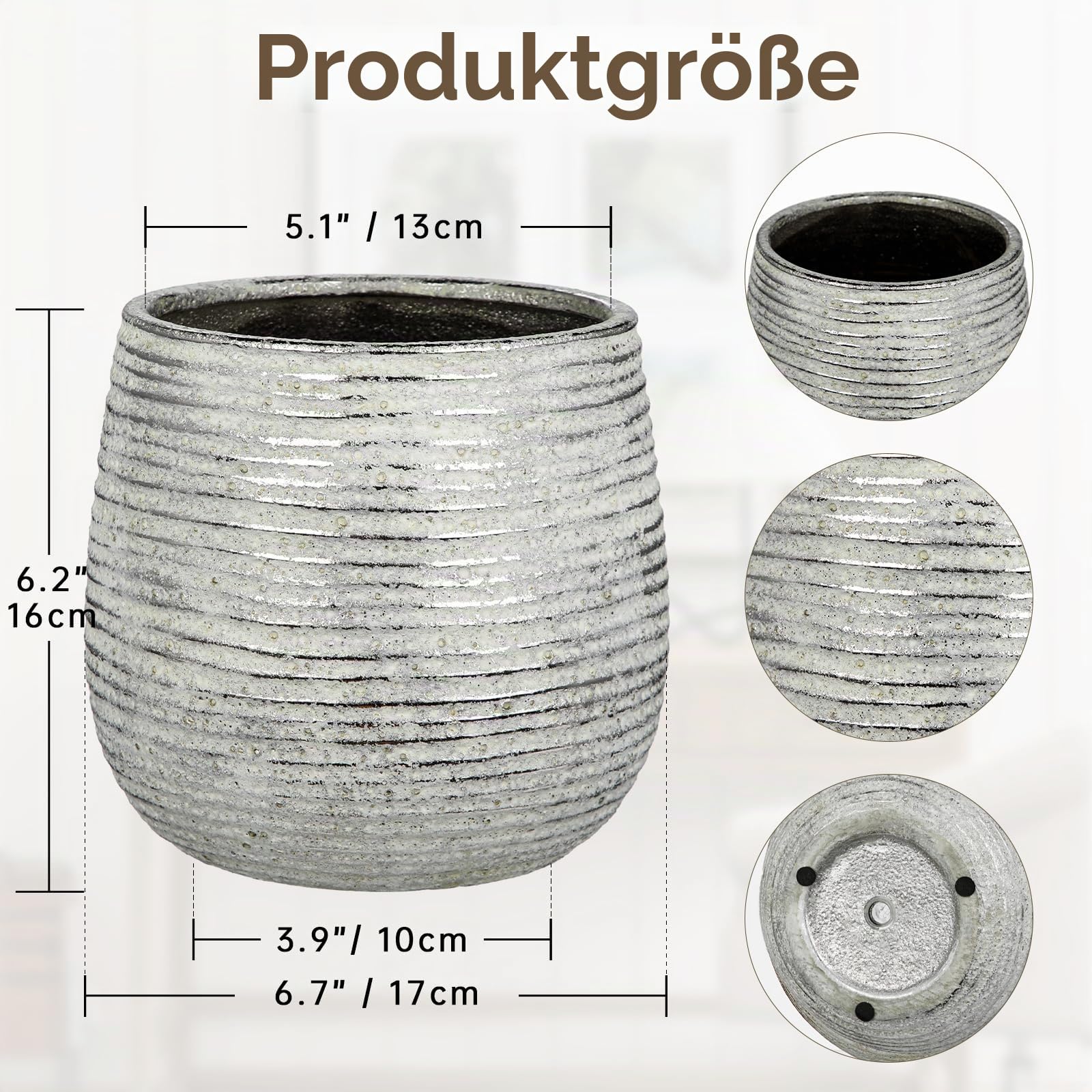 Blumentöpfe mit Abflussloch Vergoldeter Keramik-Pflanztopf Rustikal 13cm