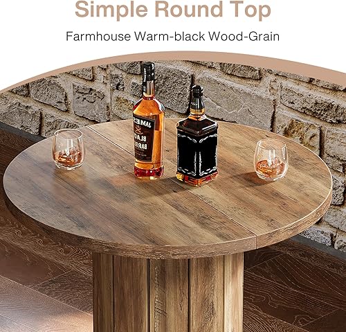 Miniatura 7 de Tribesigns Mesa redonda de bar, 39.4 pulgadas de alto, mesa de pub bistró de madera con reposapiés de anillo de metal para comedor, café, cóctel,