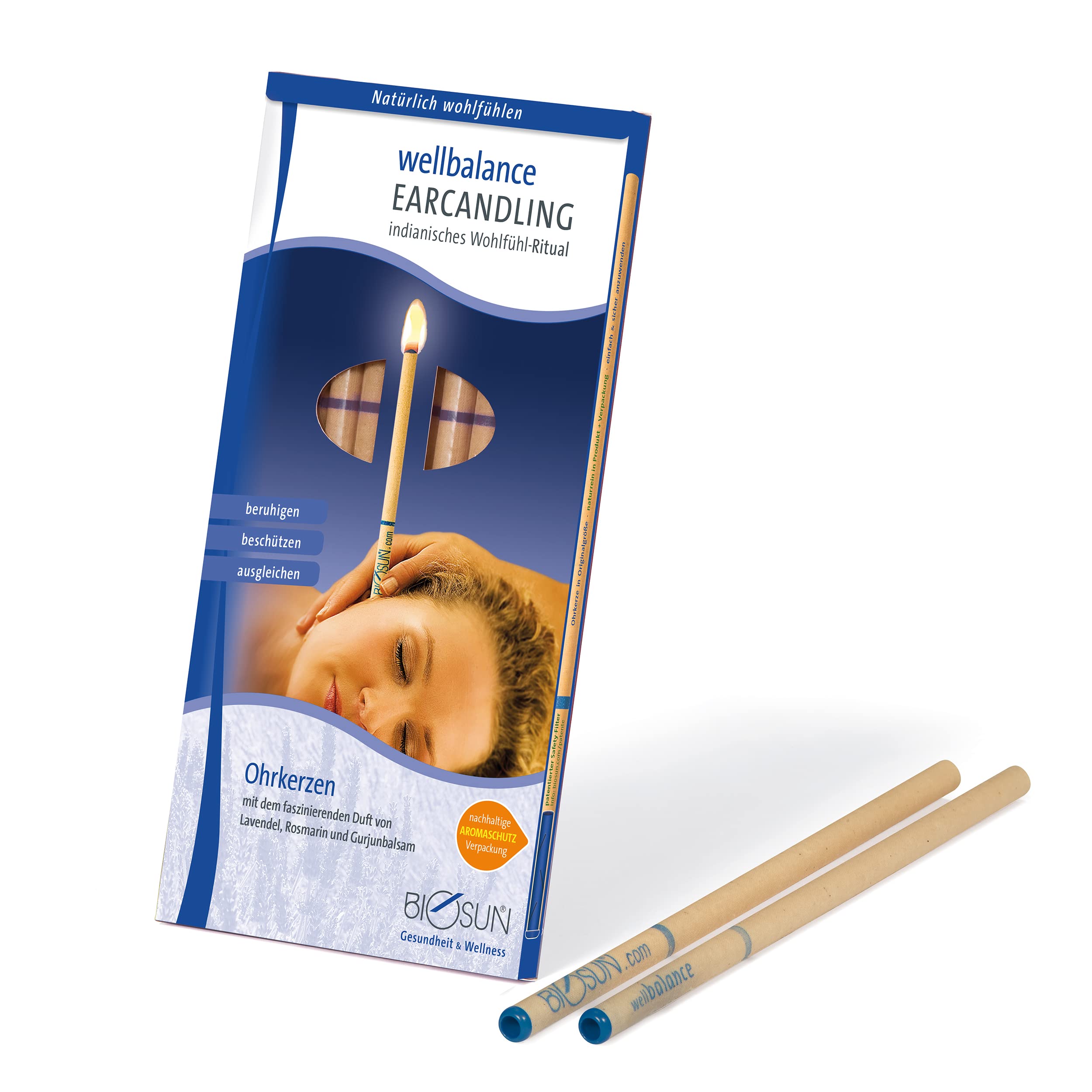 Biosun - Bougies d'oreilles wellbalance avec filtre de sécuritéParfum fascinant de lavande, de romarin ou de baume gurjun