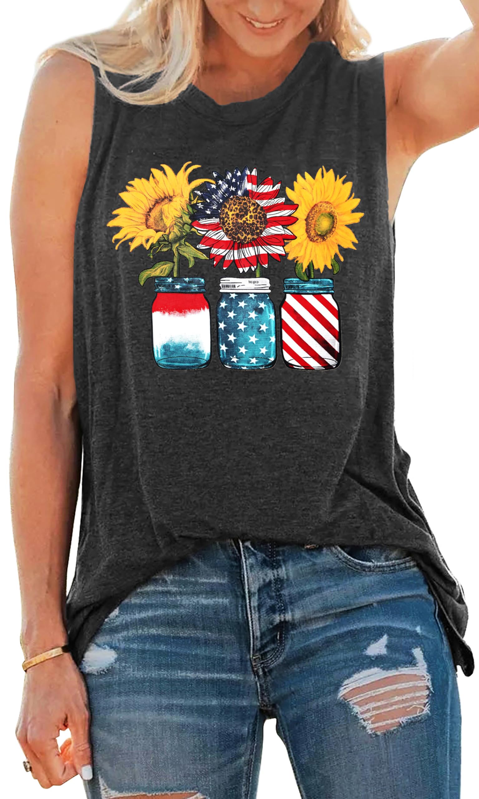 Sunflower Tank Tops Women Sunflower Graphic Tees Shirts Summer Leopard Print Sleeveless Tees Top