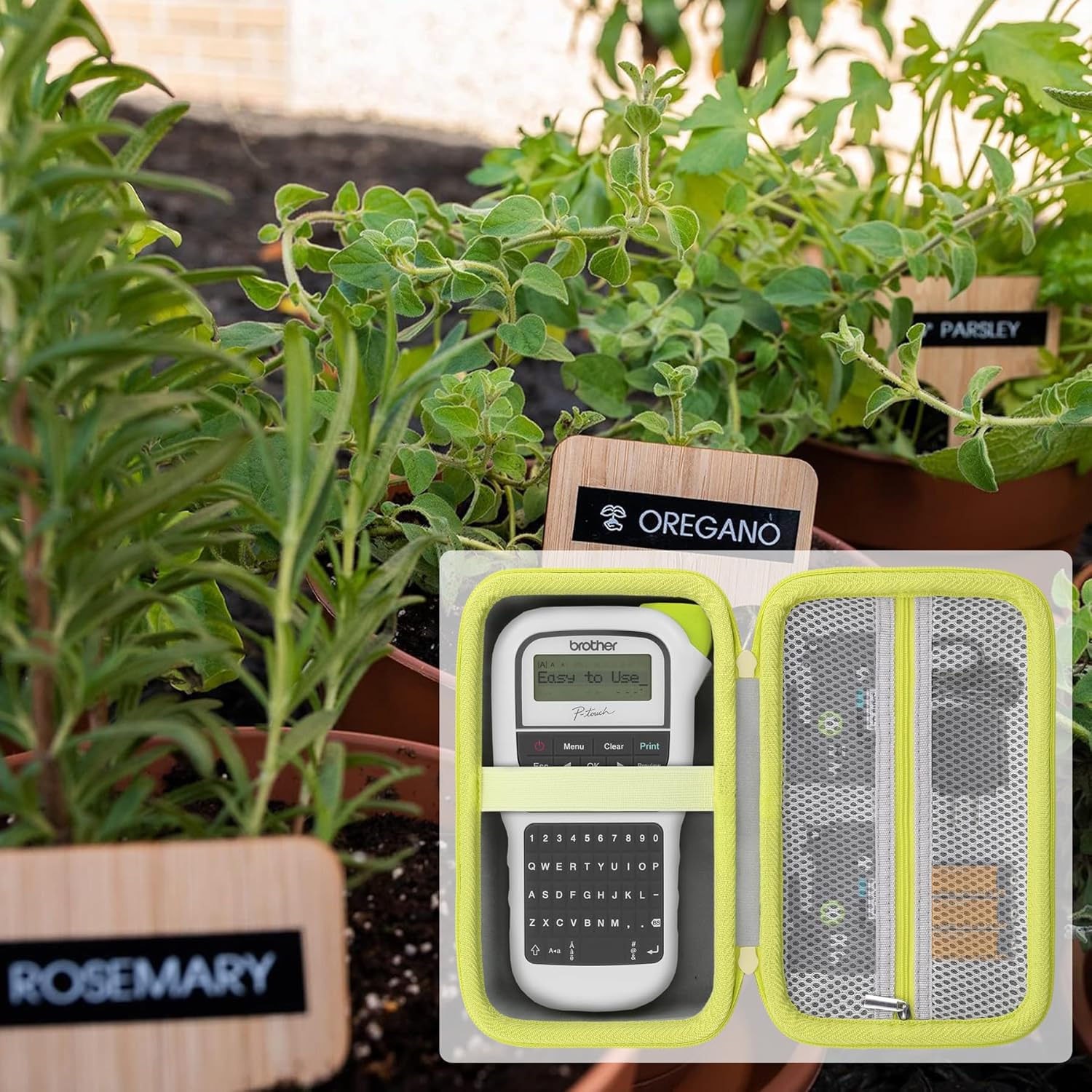 Label Printer Case Compatible with Brother P-Touch PTH110BP/PTH110/PTH111 Pro Label Maker(Gray Case,Green Zipper) - Image 8