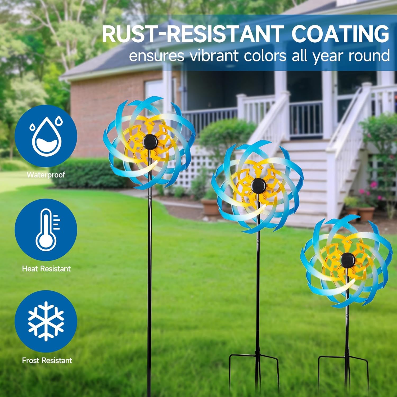 Wind Spinners Outdoor Garden Decor, 360°Metal Kinetic Wind Sculpture Spinner, 16W*76H inch Windmill for Yard, Patio, Backyard, Garden Gifts for Women