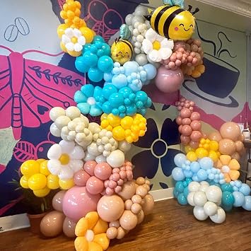 Bee Balloons 8PCS 31 Inch Honeybee Daisy Flower Foil Balloon Set Decor