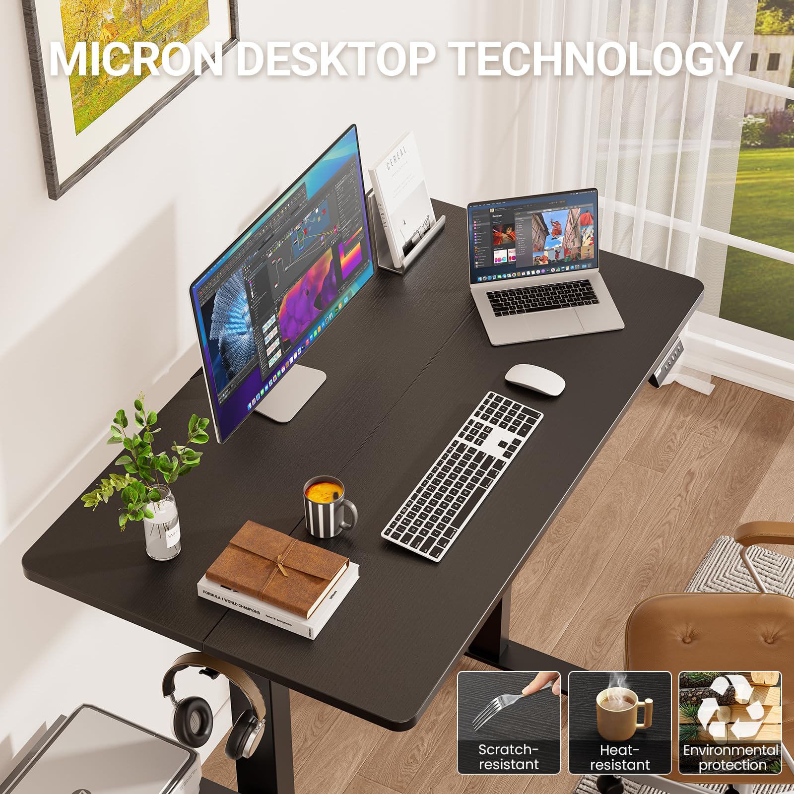 Veken 47 2 Standing Desk Adjustable Height Office Desk with Wood Desktop Computer Table for Home Work Study — view 6