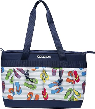 KOLORAE Reusable 2 Compartment Tote Cooler Holds Up to 40 Cans or 24 Bottles Perfect for Grocery, Travel, Picnics, Beach, Poolside, Delivery
