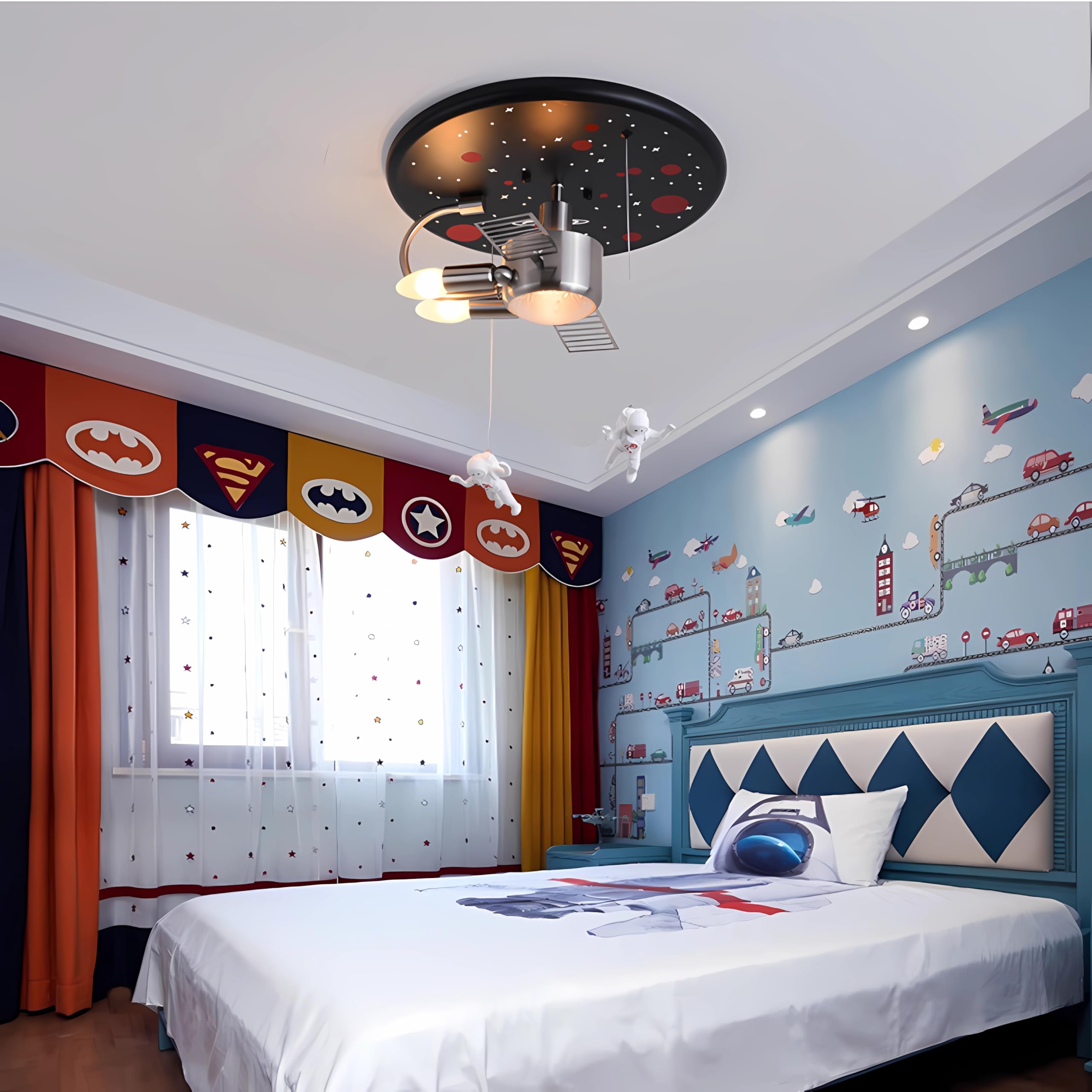 Modern Deckenlampe Kinderzimmer Junge, Kreative Astronauten Kinder Deckenleuchte Weltall Theme, E27 Kinderzimmer Lampe Decke Junge 2 X E14, ø 40 cm