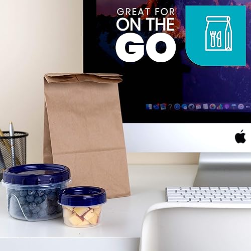 Vista 6 de PLASTICPRO [4 oz 12 Pack] Twist Top Deli Containers Clear bottom With blue Top Twist on Lids Reusable, Stackable, Food Storage Freezer Container