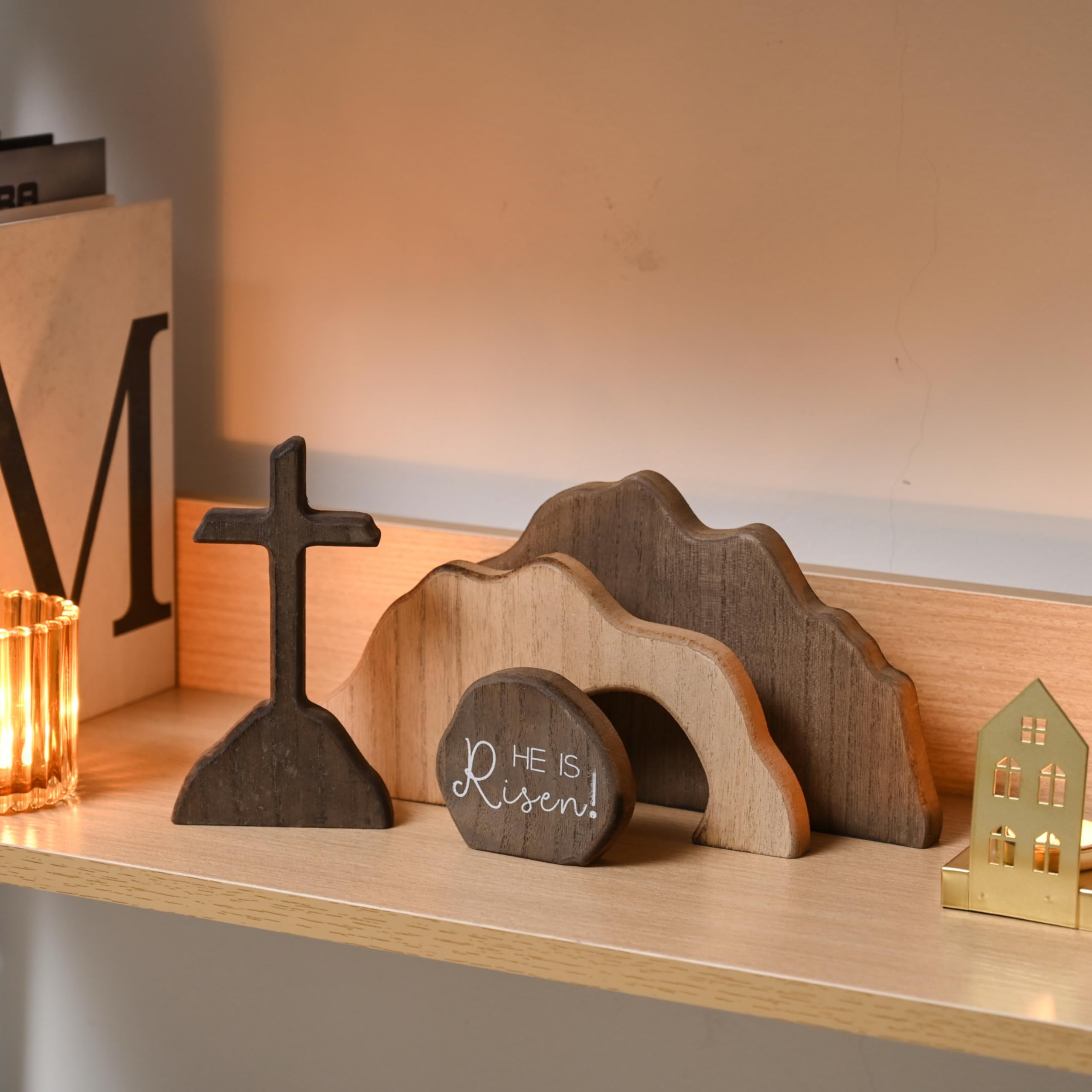 Décoration Pâques En Bois « Il Est Ressuscité » - Crèche De Pâques Scène Vide, Décoration Religieuse, Cadeau Chrétien