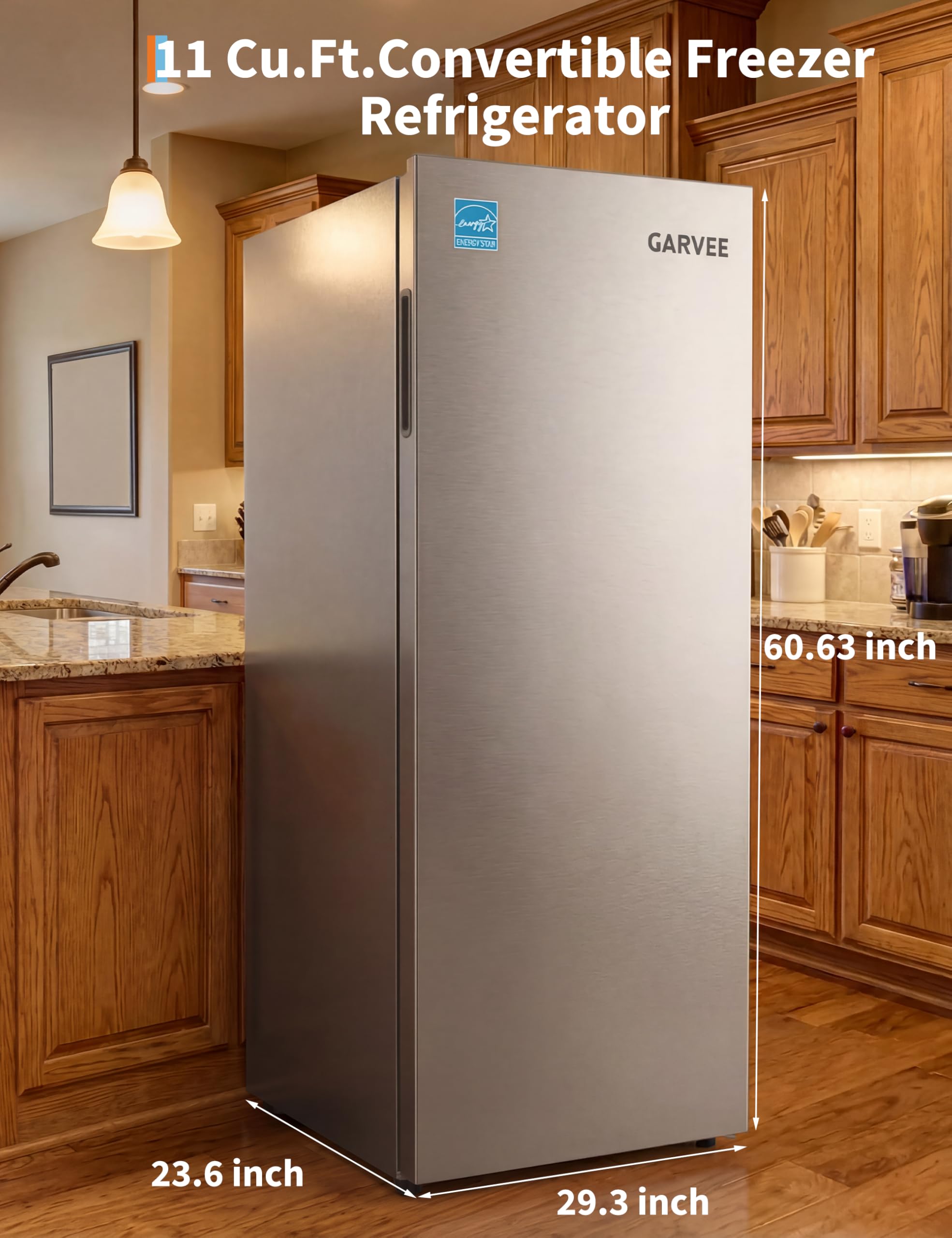 Garvee 11 Cu. Ft. Upright Convertible Fridge/Freeze, Energy Saving, Frost Free, Digital Touch Control Panelr, Removable Glass Shelves on Fridge.com - View 2
