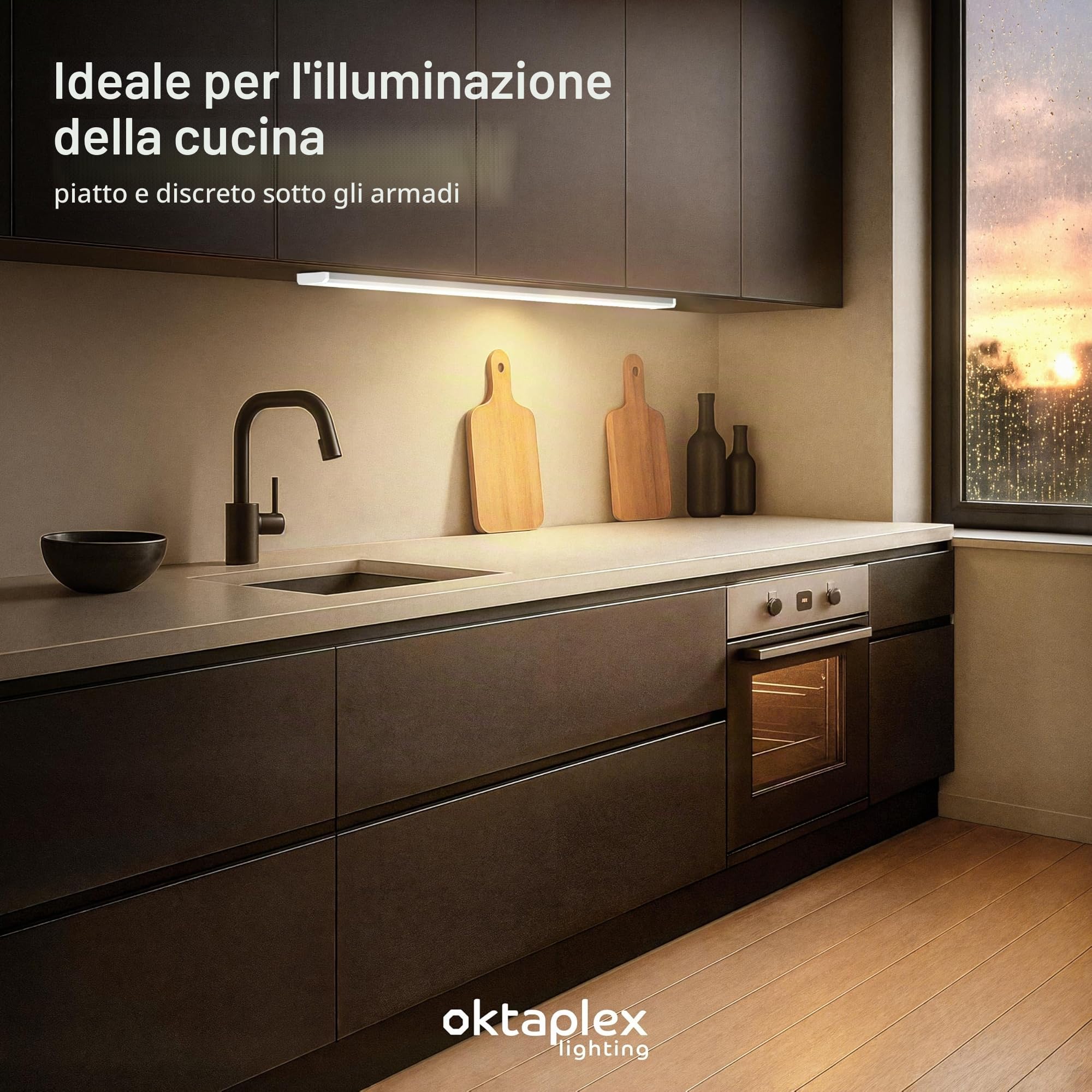 Oktaplex Riva luce LED sottopensile ultrapiatta 90 cm | 1150 lm e 15 W, 4000 K bianco neutro su 230 V, corpo in alluminio argento ultrapiatto con interruttore