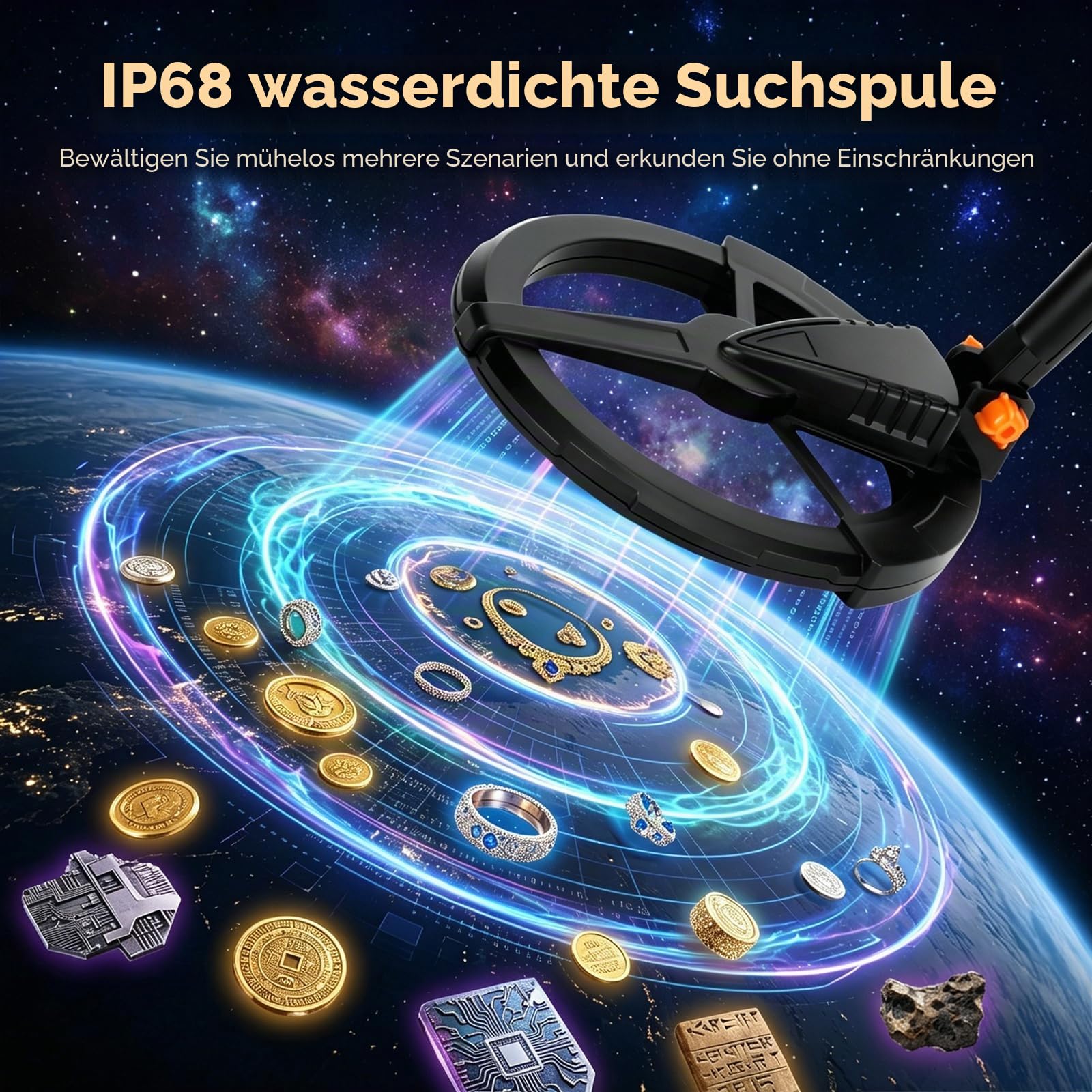 Metalldetektor für Kinder, IP68 wasserdichte und Leichte Metalldetektoren mit LCD und Schallanzeige, Hohe Empfindlichkeit Kinder Metalldetektor mit Schaufel für Schatzsuche (Schwarz)