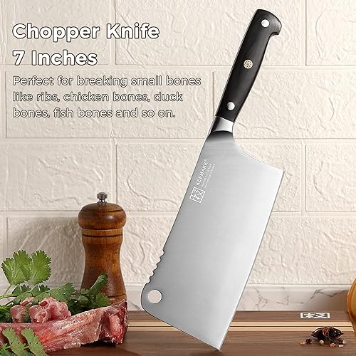 Miniatura 5 de KEEMAKE Cuchillo de carnicero de 7 pulgadas, cuchillo de carnicero con acero inoxidable de alto carbono 1.4116, cuchillo de carnicero resistente con