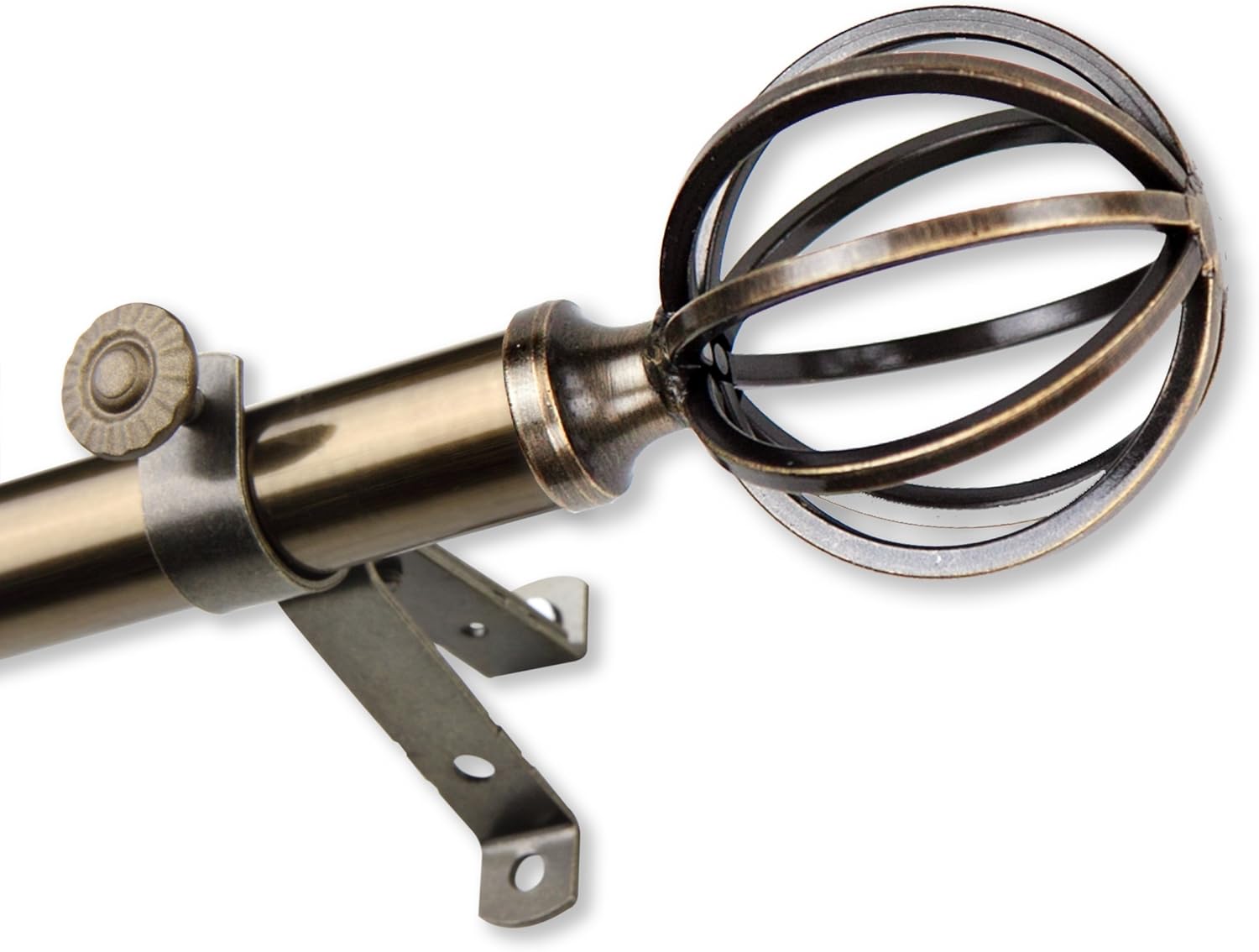 Rod Desyne 3/4" Cage Window Curtain Rod, 66"-120", Antique Brass