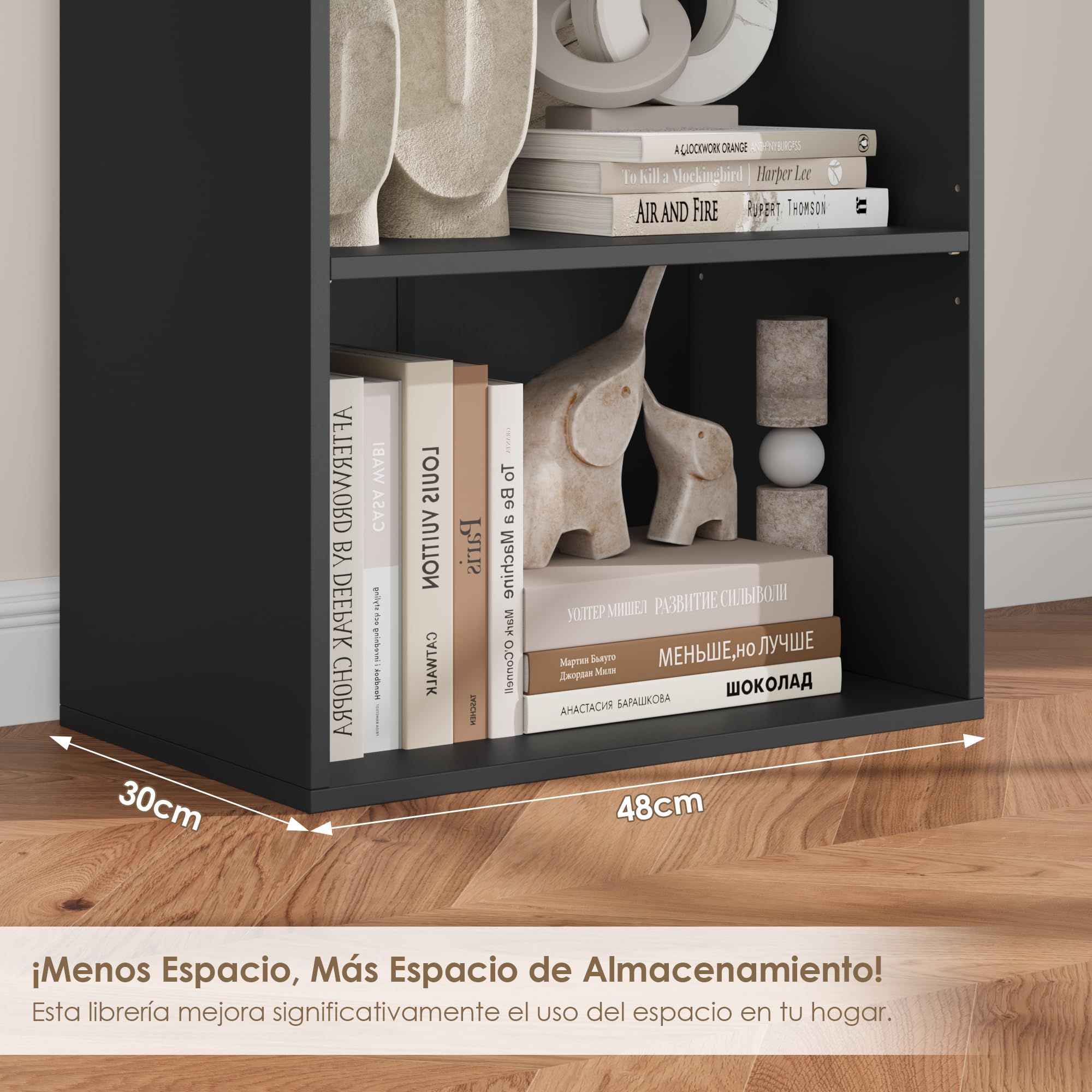 FirFurd Estantería Libros Sinfonier Alto Librería Madera, 6 Compartimentos | Librería Estantería, Biblioteca, Estanterias Almacenaje, Estrecha y Alta, para Salón Oficina Dormitorio Negro 48x30x191Al.cm