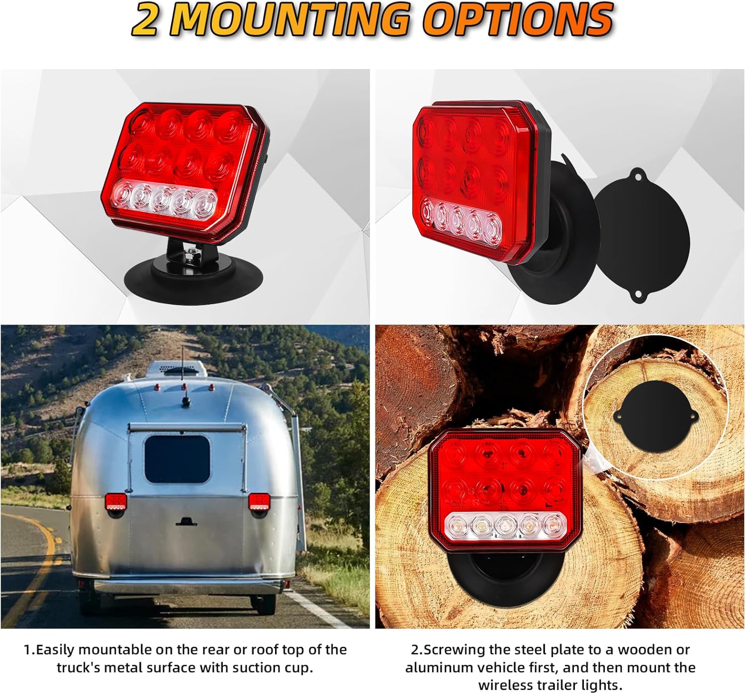 Wireless Trailer Lights with Adjustable Bracket, USB-C LED Magnetic Tail Light Kit with Strobe, Reverse, Brake, Turn, Running Lights, IP67 Waterproof for Trucks RVs Boats Campers Trailers