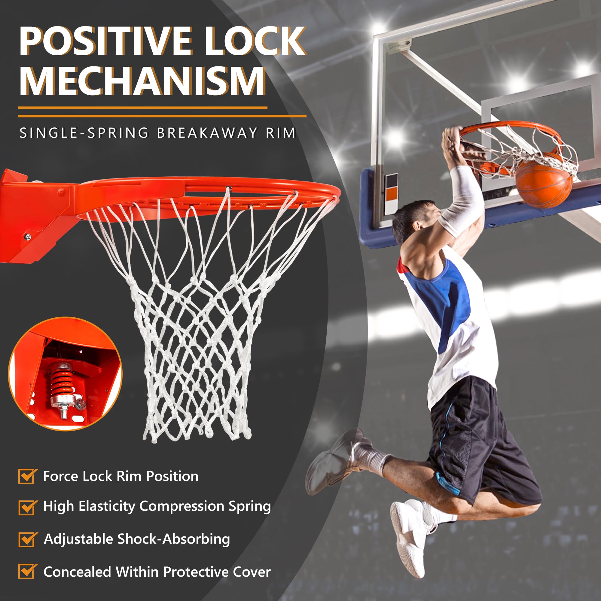 Heavy Duty Basketball Rim Replacement Single-Spring, Universal 18 Inch Breakaway Basketball Rim and Net for Indoor Outdoor Basketball Hoops Goal