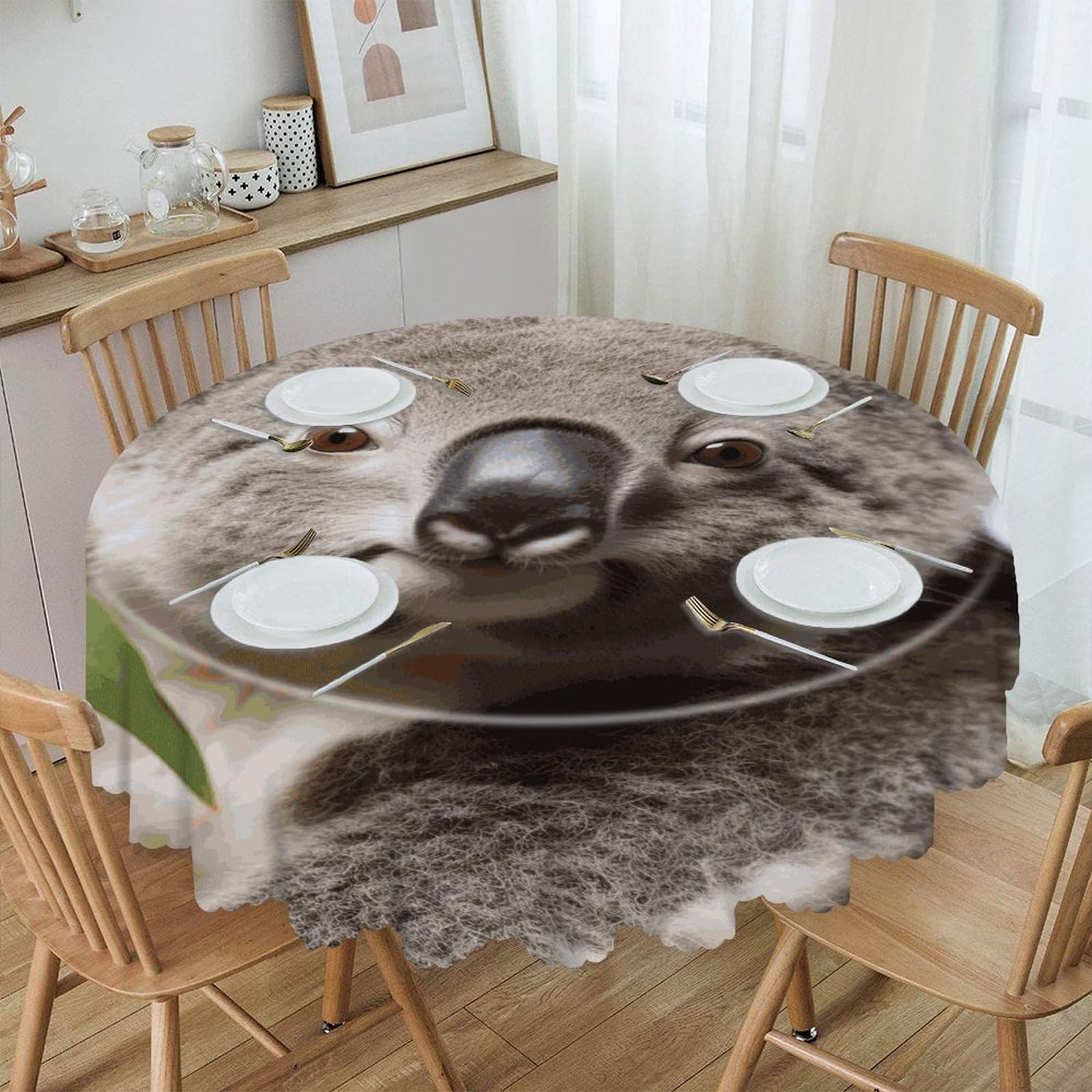 FekiLoot Koala Bear Round Tablecloth Waterproof Spill-Proof Wipeable Table Cloth Wrinkle Free Circle Dining Table Cover for Dining Kitchen Wedding Parties Machine Washable