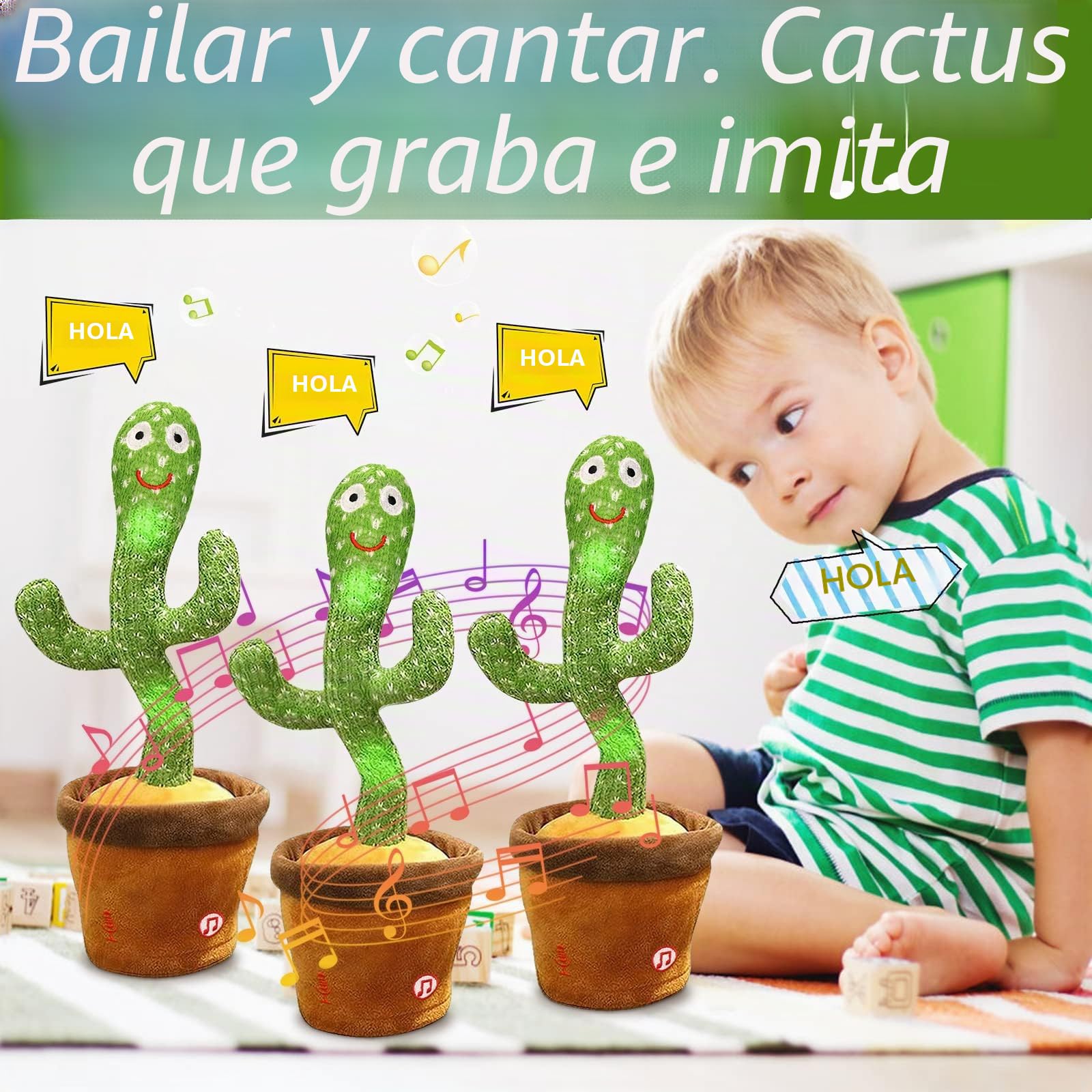 seOSTO Cactus Bailarin, Juguete de Peluche Que Baila y Repite tu Voz, con Canciones, Dancing Toys Que Habla Regalos Adecuados para Niños