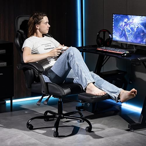 Miniatura 2 de Silla para videojuegos, silla de videojuegos con reposapiés y soporte lumbar de masaje, silla ergonómica de computadora ajustable en altura con