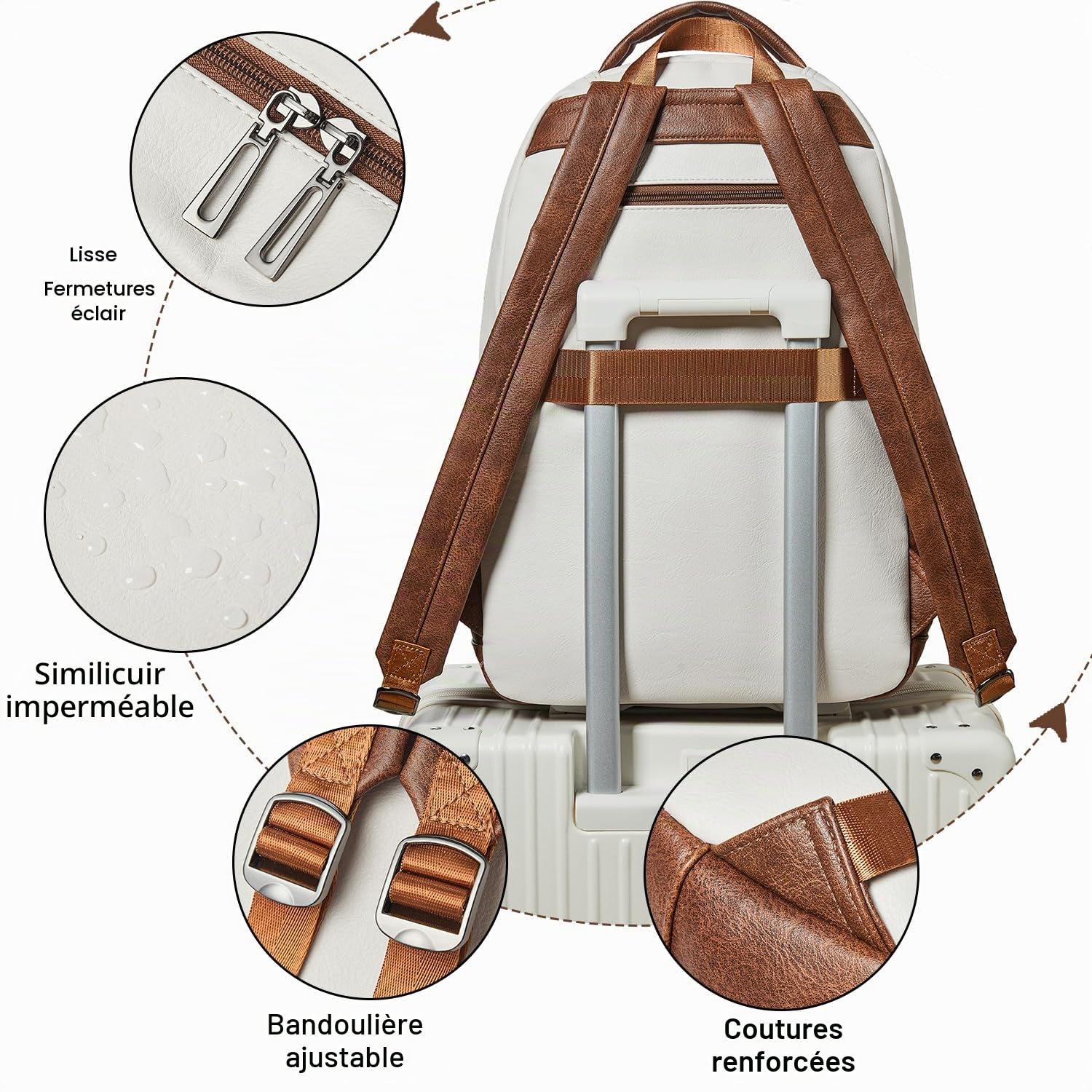 LATMAP Sac à Dos Femme 43L,PU Cuir Backpack Antivol Sac a Dos Scolaires Déperlant Sac College Fille Mixte Idéal Affaires,Voyage,Scolaire Collège,couleur café