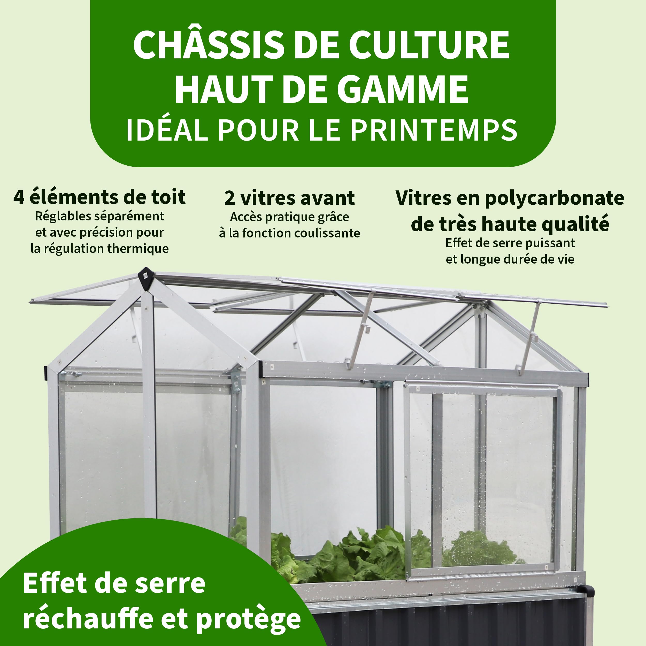 TTL GARDEN « Superior » Jardinière surélevée en aluminium avec serre - 128 x 114 x 60 cm - Grande plate-bande surélevée en aluminium de qualité supérieure avec couvercle de serre - Portes et toit en