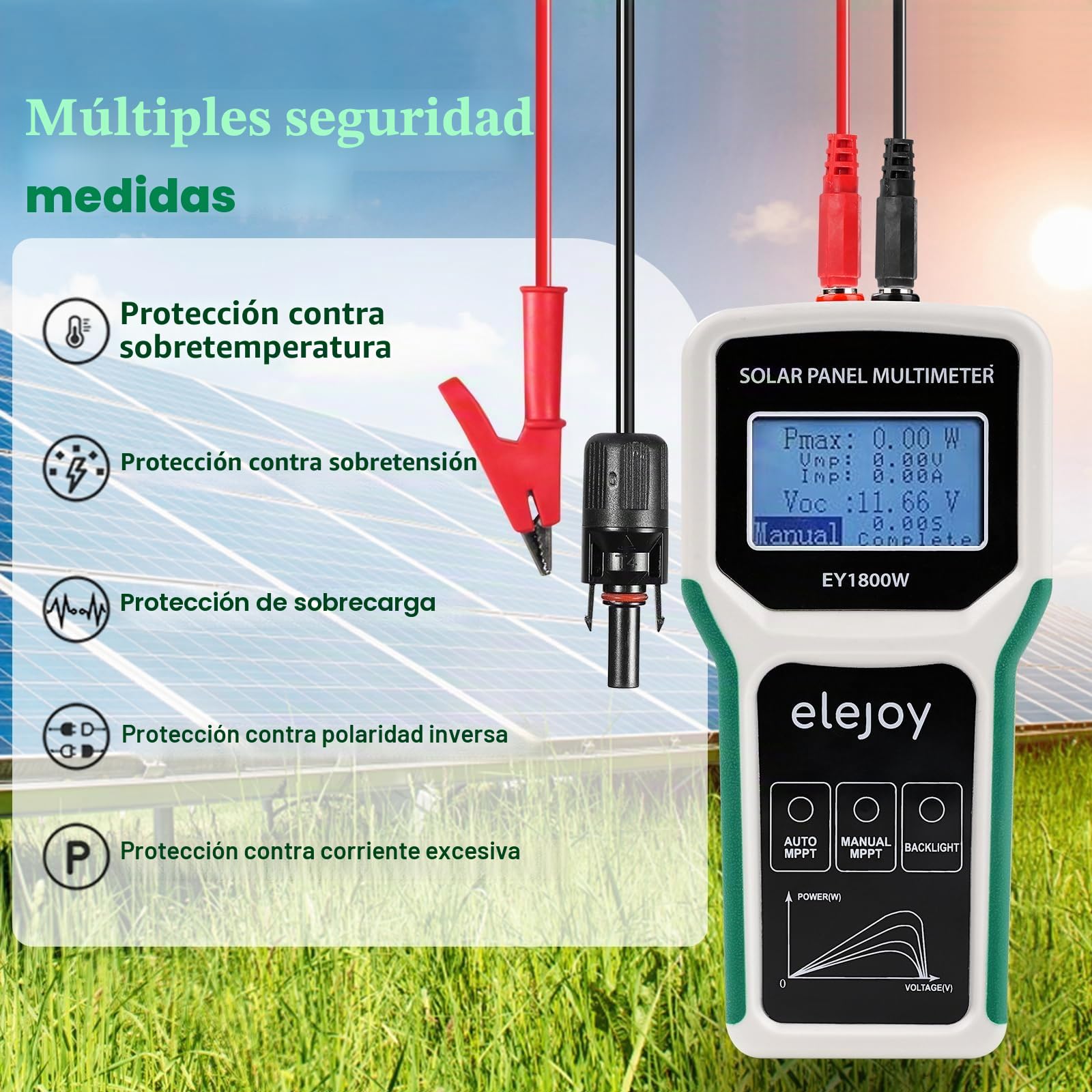 Solar Panel mppt tester 1800W Comprobador de paneles solares PV dispositivo de medición solares optimizador Para medir la potencia de los módulos solares, no superior a DC 20-120V 60A.