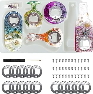 LOVPPY Bottle Opener Resin Molds Kit - Silicone Epoxy Casting Mold with Screwdriver, Wrenches & Screws for DIY Keychain Beer Openers