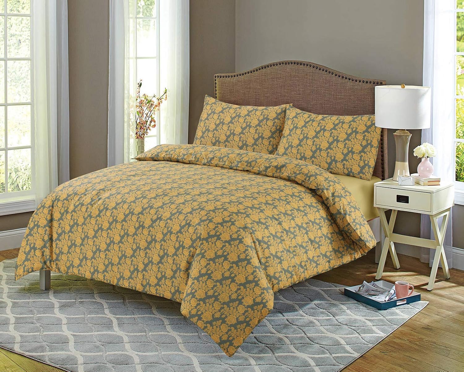 Mastex Printed Duvet Cover Double Bed Set, (Blossom, Gold, double), 100% Egyptian Cotton