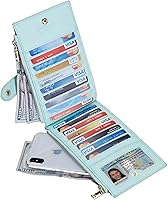 Vista 2 de Travelambo - Billetera para mujer con bloqueo RFID plegable para múltiples tarjetas con bolsillo y cremallera