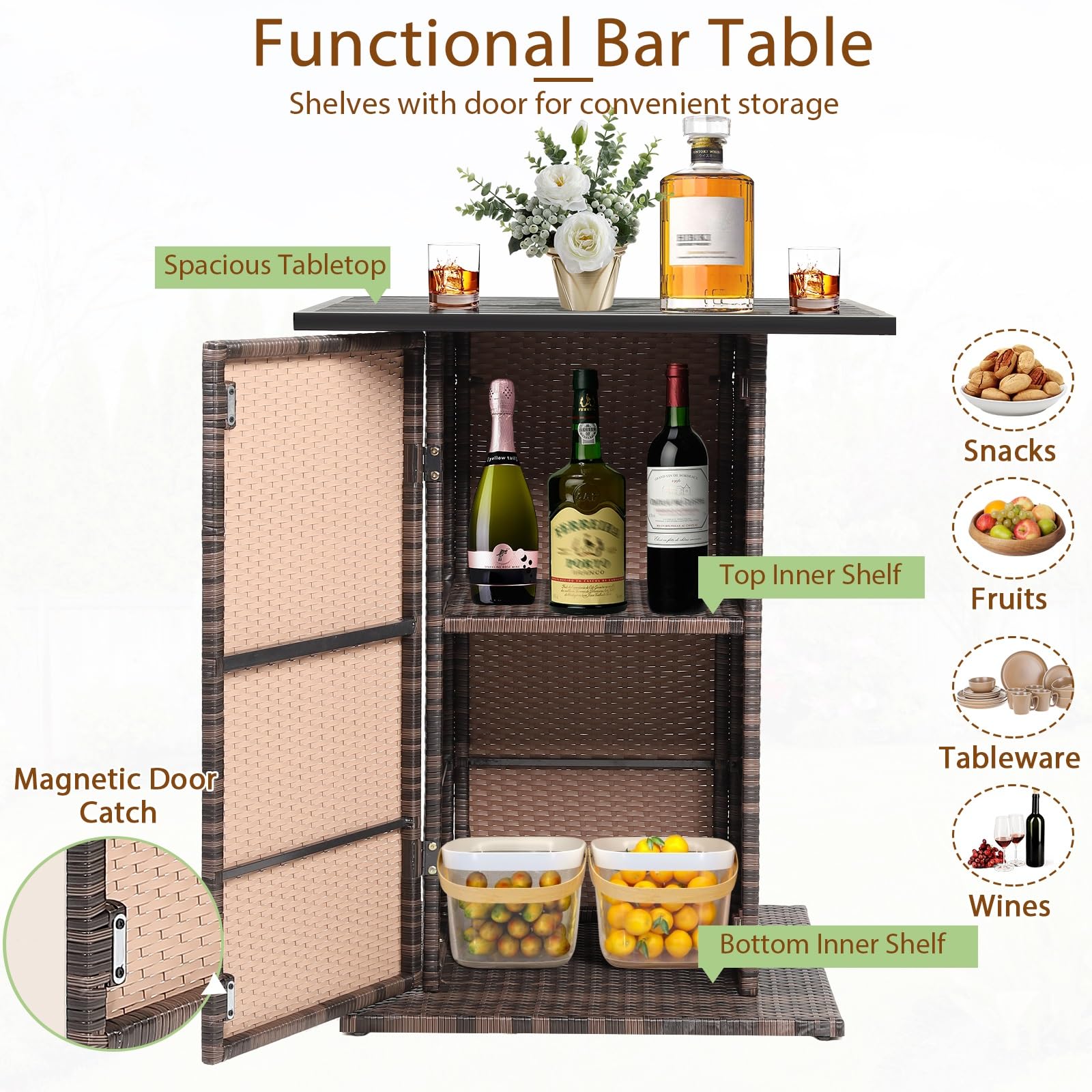 GIANTEX Ensemble de bar extérieur en rotin 5 pièces, table et 4 tabourets hauts avec coussins amovibles