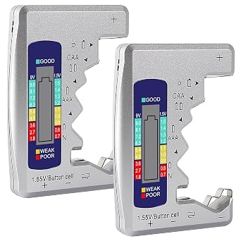 2Pcs Universal Battery Tester Digital LCD Display Multi-Purpose Battery Checker Capacity Analyzer for AA AAA C D 9V 1.5V Button Cell Batteries Cranking System Tester