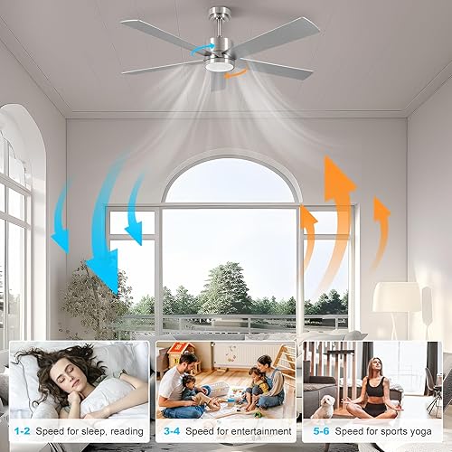 Miniatura 2 de KOWNPY Ventiladores de techo de 52 pulgadas con luces con control remoto motor CC reversible, 5 cuchillas, 3CCT, regulable, ventilador de techo con