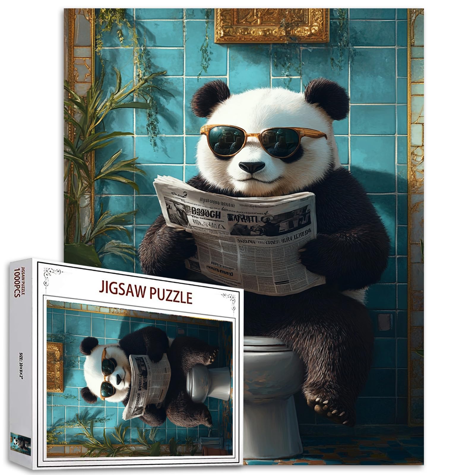 Panda on the Toilet Puzzles 1000 Piece Jigsaw for Adults Animal WC Read Newspaper Challenging Family Activity Games Colorful DIY Craft Puzzle for Home Decor Gifts โ image 1