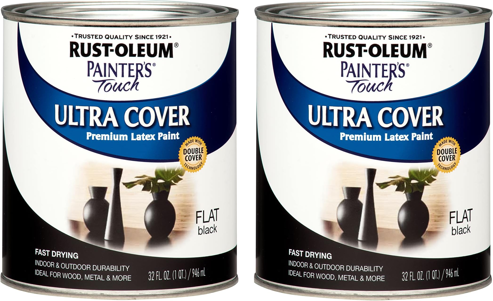 1976502-2PK Painter's Touch Latex Paint, Quart, Flat Black,32 Fl Oz, (Pack of 2)