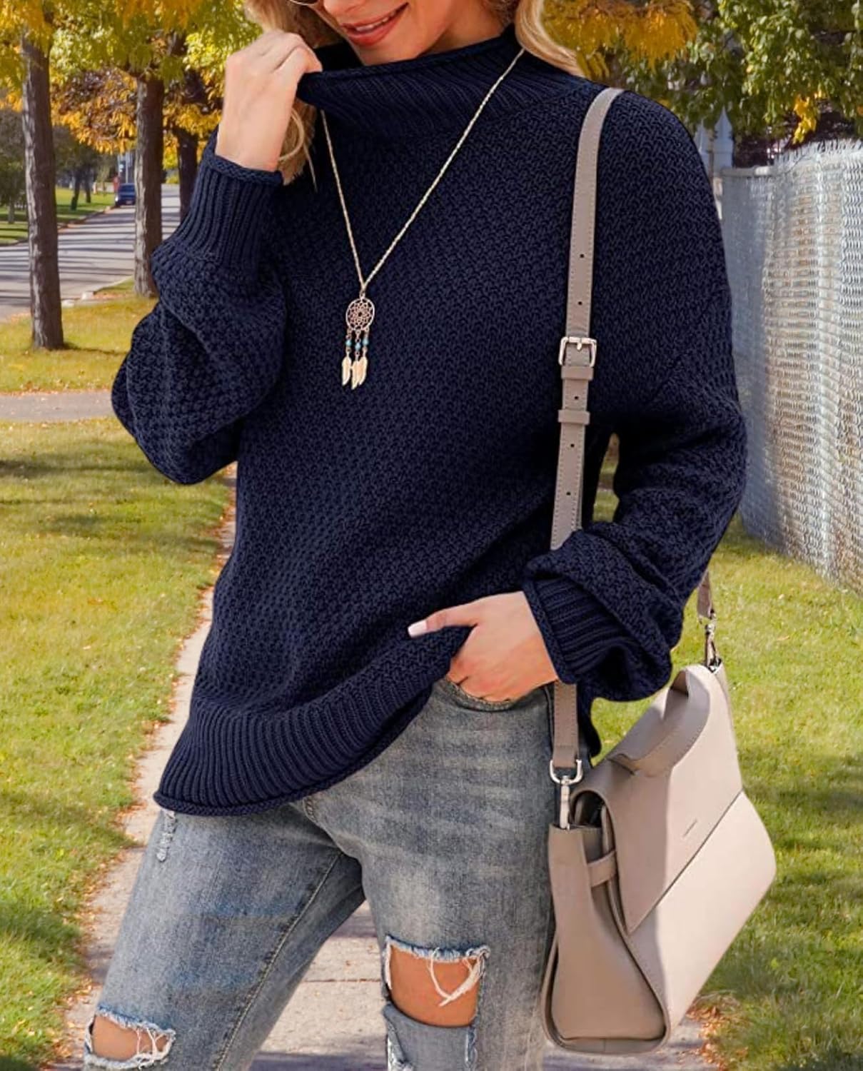 Women's Oversized Turtleneck Pullover Batwing Sleeve Casual Sweater Long Sleeve Warm Top for Vacation Wear - Image 2