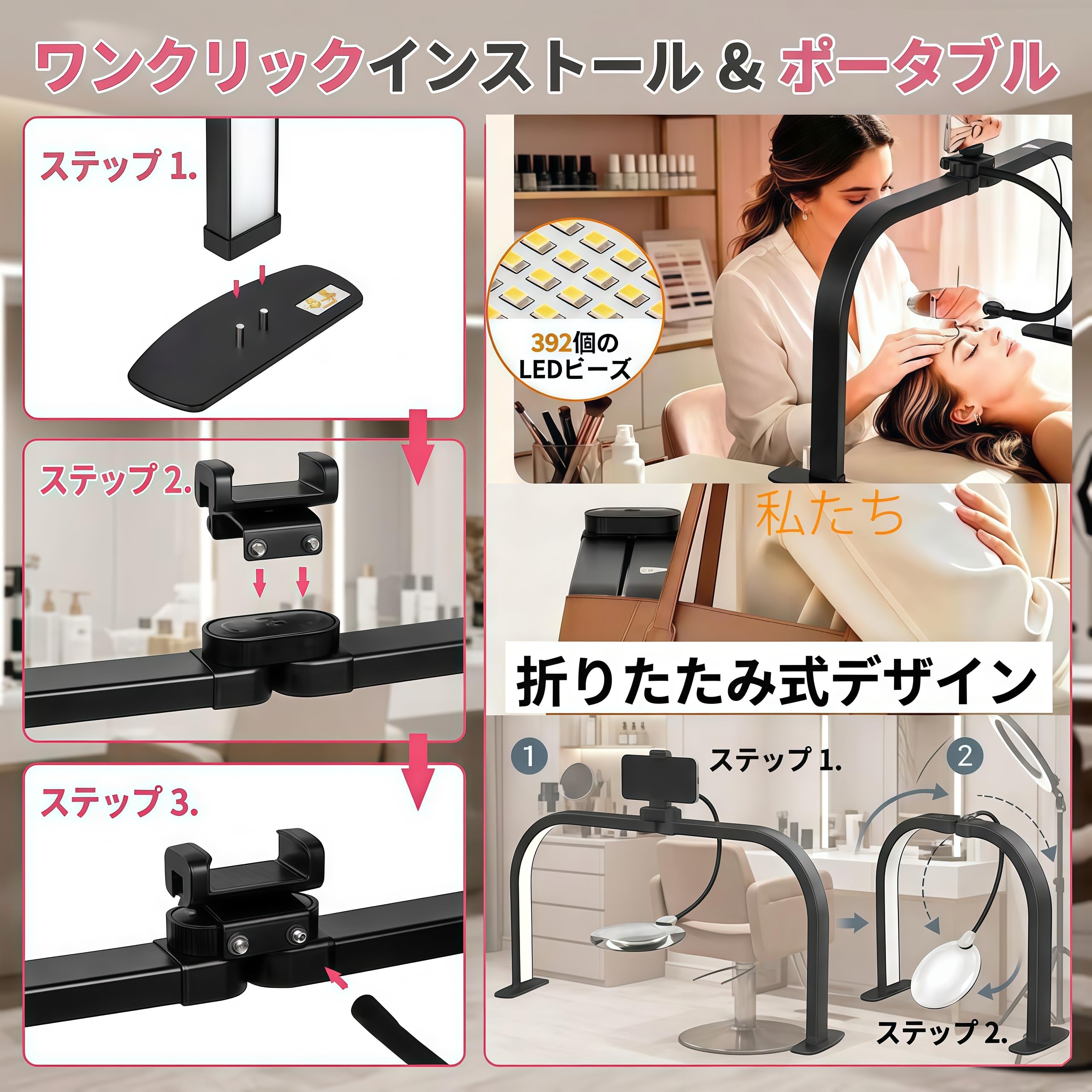 Amazon.co.jp: ledライト ハーフムーンデスクライ5倍拡大鏡 折り畳