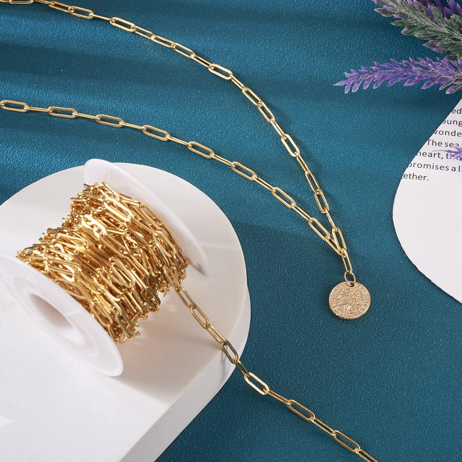 Pandahall 16.4 Feet 18K Gold Plated Brass Paperclip Chains 12x4x0.8mm Soldered Flat Oval Cable Chains with Spool for DIY Necklace Jewelry Making - Image 3