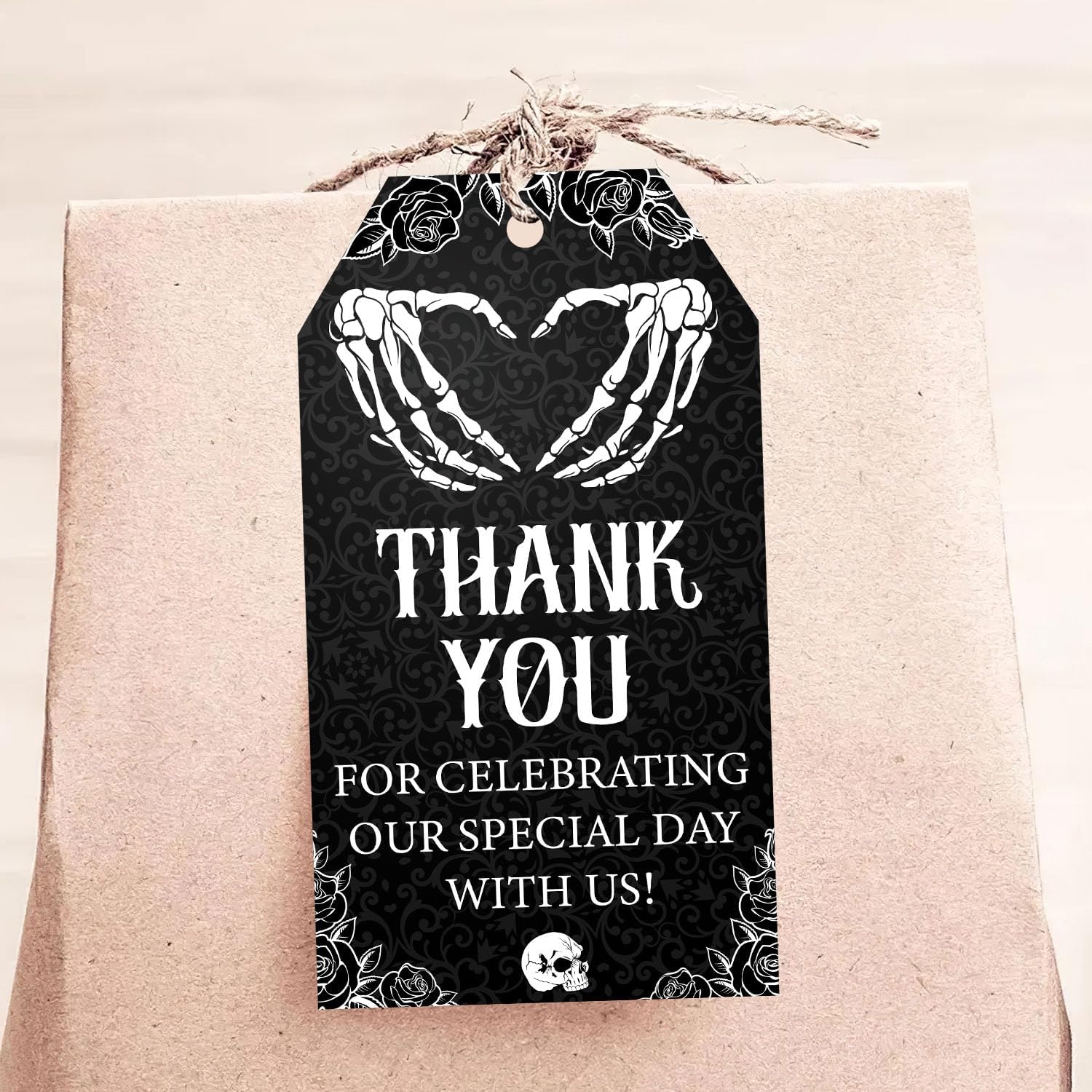 50Pcs Gothic Themed Thank You Tags Gothic Birthday Party Decorations Skeleton Heart Thank You Gift Tags Death to My Twenties Party Favors for Women Gothic 30th 40th Birthday Bachelorette Party Favors image 2