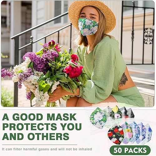 Miniatura 3 de AHOTOP Mascarillas KN95, paquete de 50 unidades, desechables empaquetadas individualmente con cintas elásticas para las orejas, coloridas máscaras