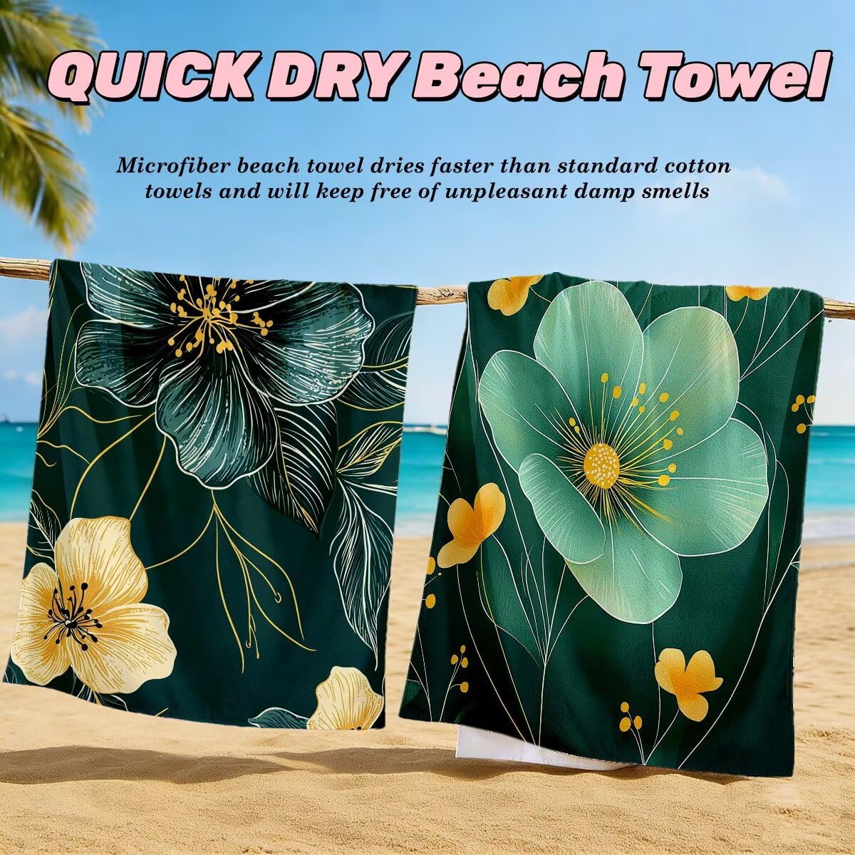 Serviette de Plage Microfibre, Lot de 2 Serviette de Bain Grande Taille 70x140 cm, Séchage Rapide Drap de Bain Vert olive, Anti Sable Serviettes de Plage, Serviettes Microfibre Sport pour Travel -4588