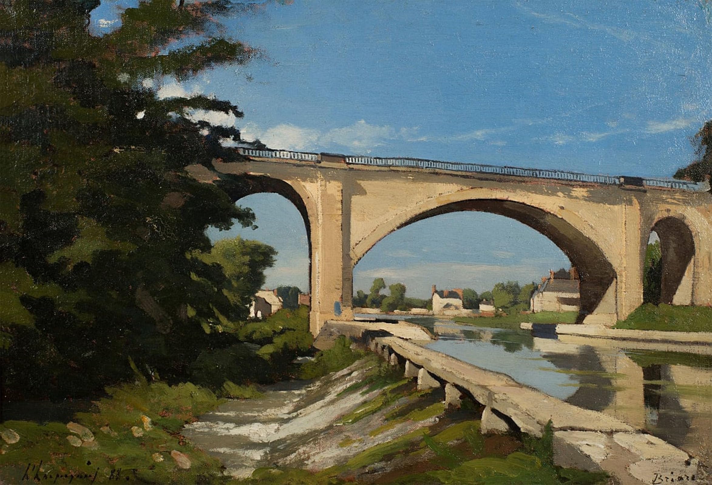 POSTERIIk Vintage Classic Picture Landscape Artwork the Railroad Bridge At Briare by Henri Harpignies Portrait Canvas Painting for Office Home Decor 60x90cm
