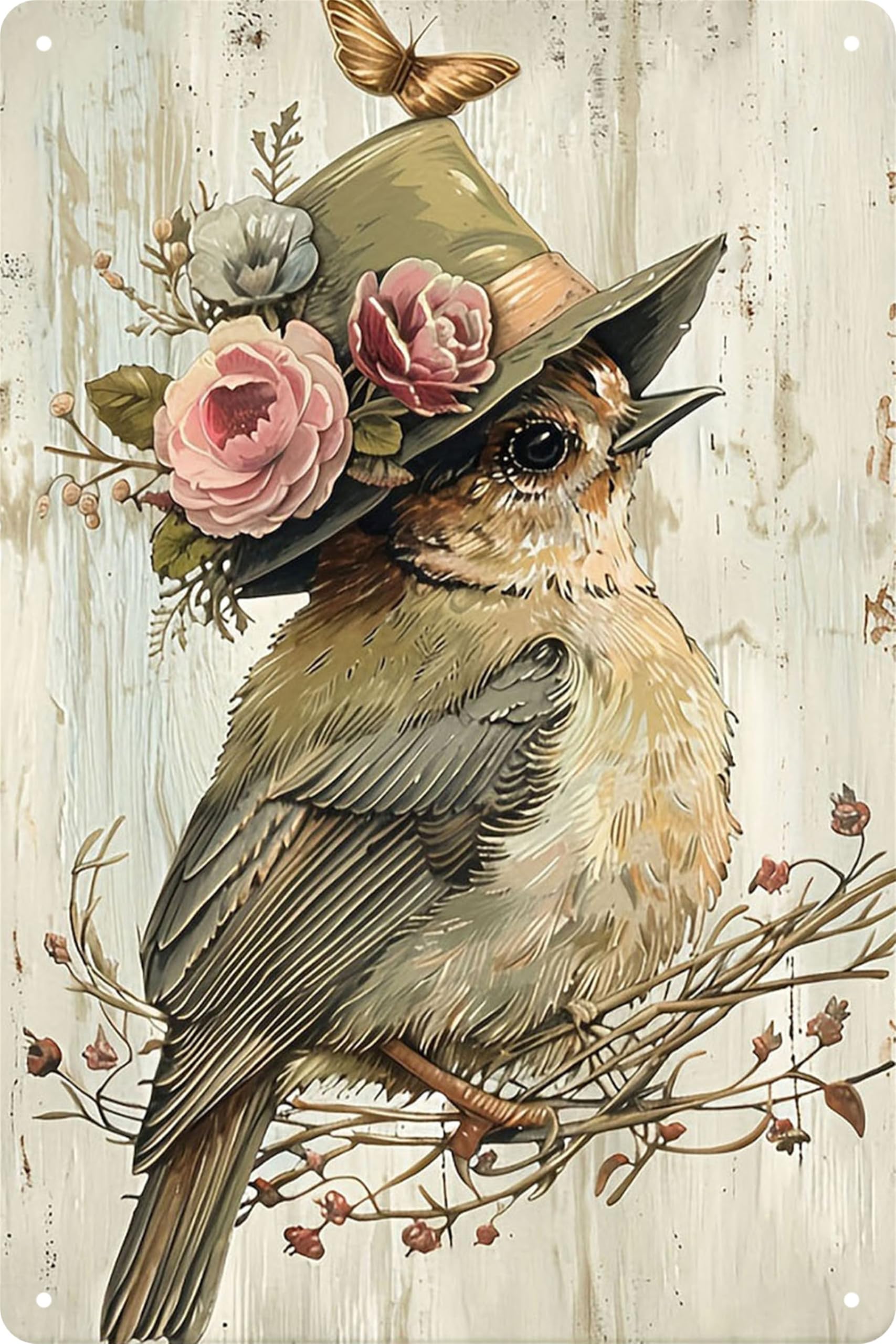 Vintage Bird Tin Sign,Retro Featuring Seasonal Birds Metal Sign,Suitable for Chinese-Style Wall Decor,Metal Poster for Cafe,Office,Classroom,Studies,Living Room,and Restaurant,8x12 inches (Bird-3)
