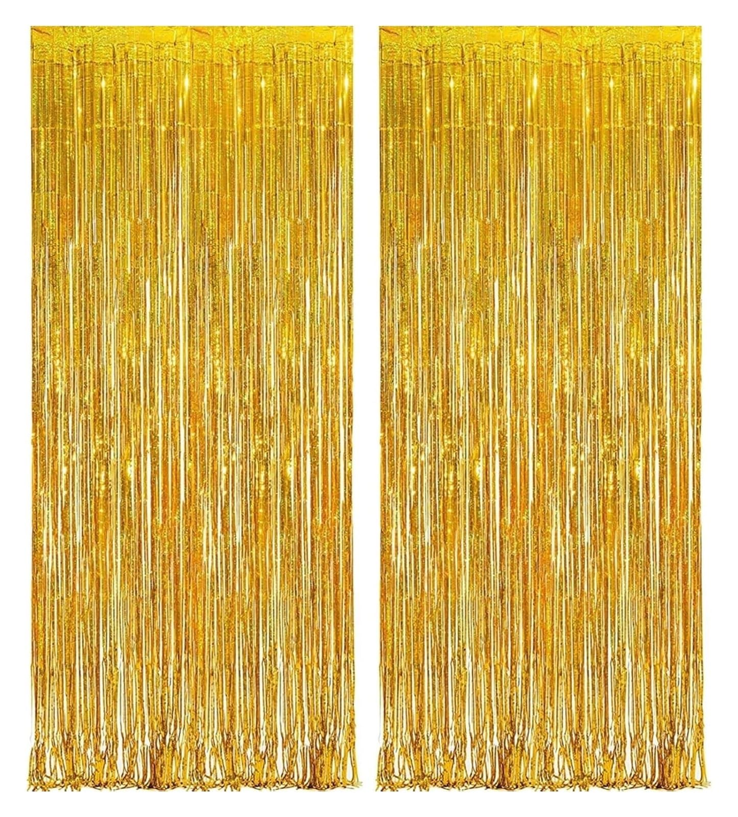 Sfondo con festoni per Feste, Tende con Frange in Lamina di, Confezione da 6, 1 x 2 m, Sfondo Multicolore for Anniversario Matrimonio(Gold)