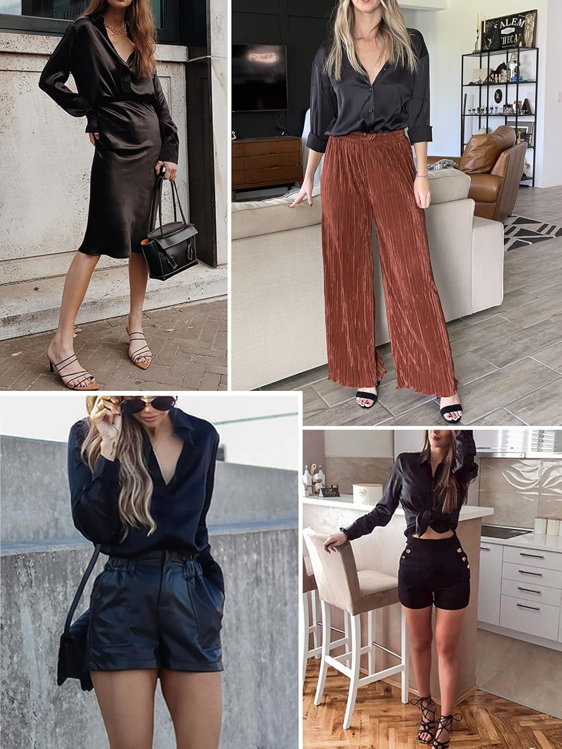 Zeagoo Women Satin Button Down Shirt Long Sleeve Tops Silk Blouse V Neck Dressy Casual Loose Work Office Blouse Tunic Fall - Image 5