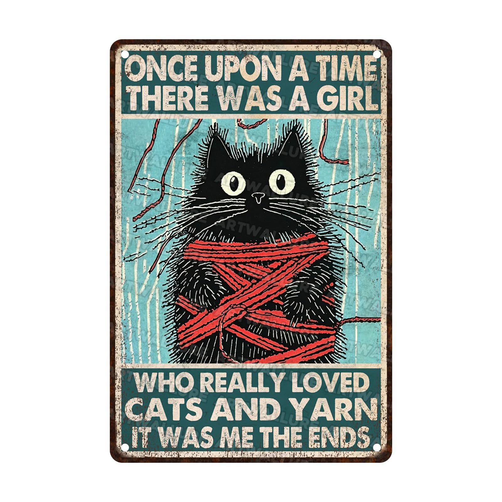 Cat Vintage Tin Sign Once Upon a Time There Was a Girl Metal Sign for Bathroom Laundry Room Retro Black Cat Home Decor for Cat Lovers 8x12inch
