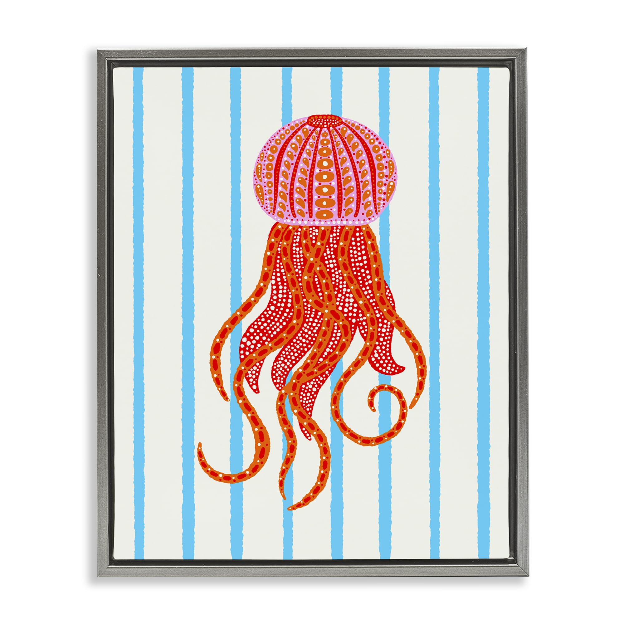 Stupell Industries Luster Gray (Matte) 'Bright Aquatic Jellyfish On Stripes'| Floating Frame Canvas Art