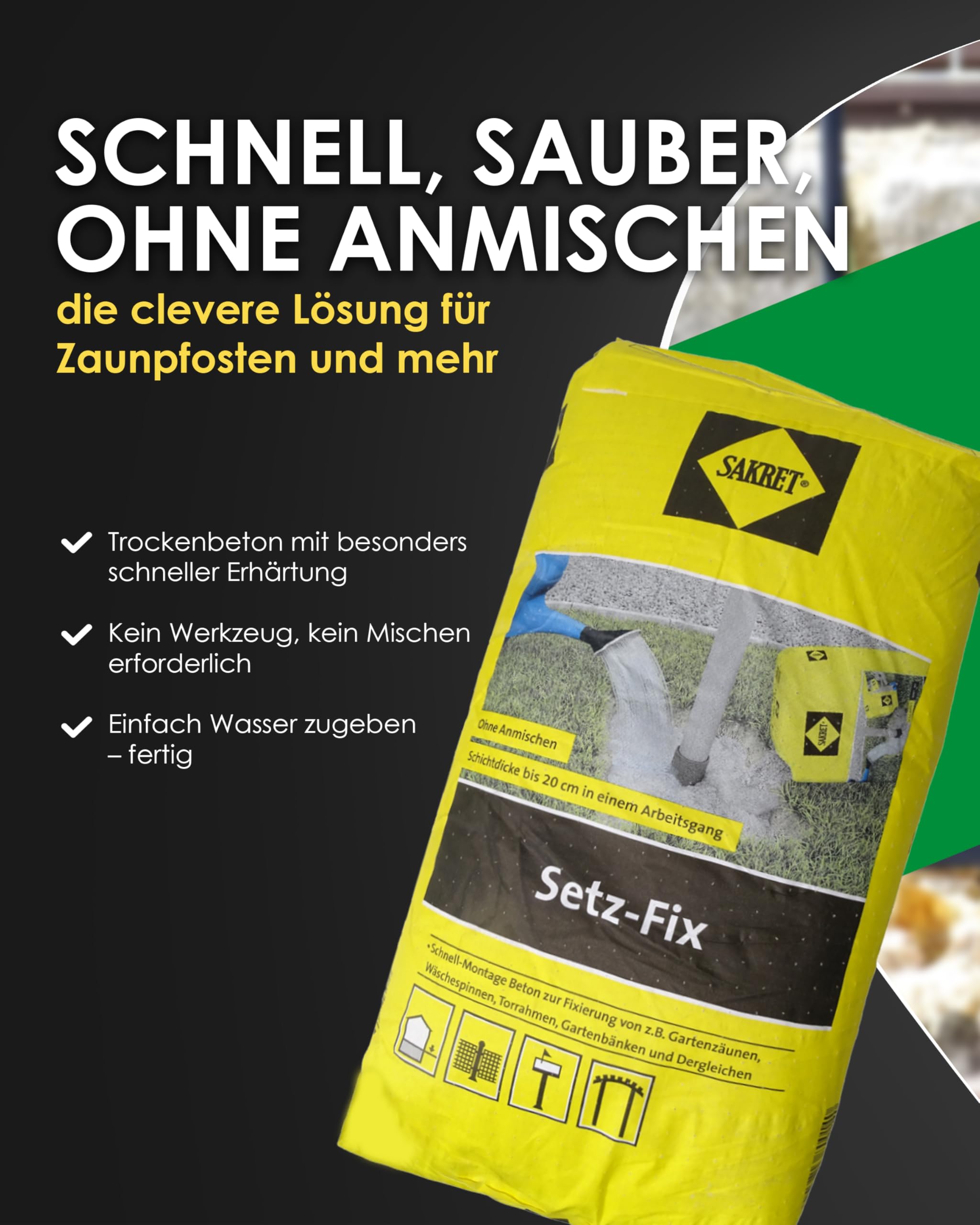 Sakret Setz-Fix Schnellbeton, 25 kg, Erhärtungszeit 5 Min., Außen- und Inneneinsatz, Grau (1)