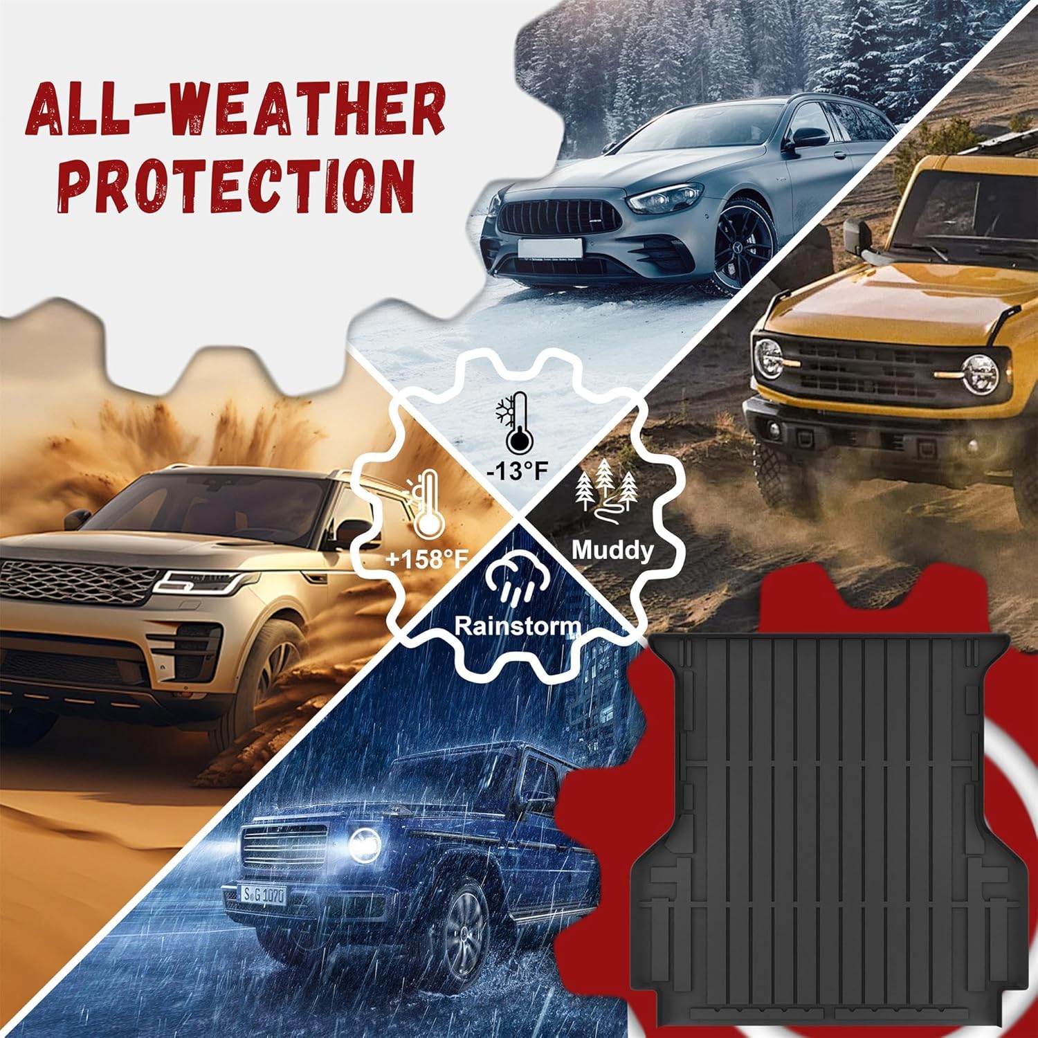 Truck Bed Mat for 2024-2026 Ford Ranger (5FT, 59.6" Bed), TPE All Weather Truck Bed Liner Cargo Liner Truck Bed Accessories