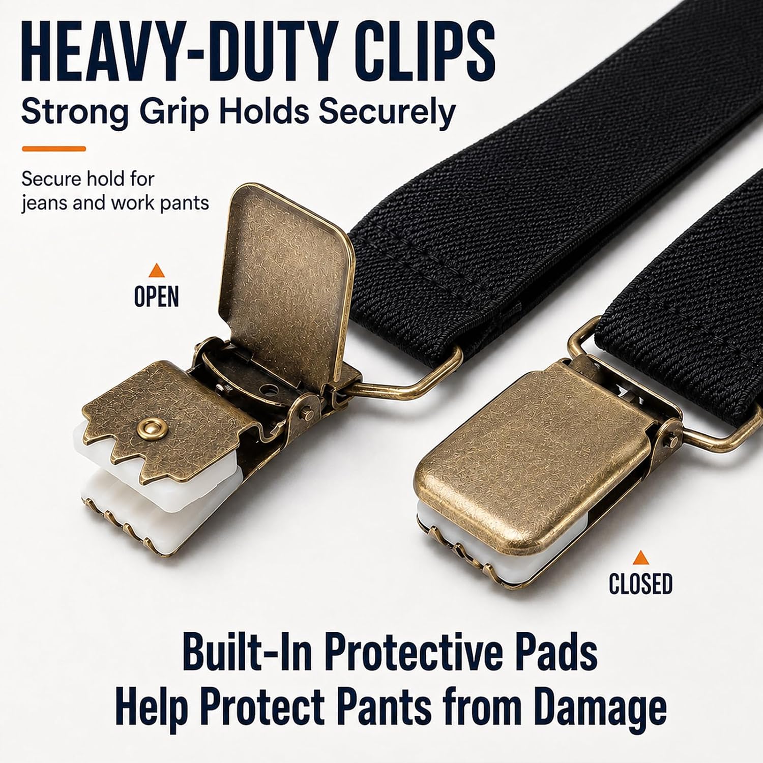 Suspenders for Men, 1.5" Wide Clip-On Men's Suspenders for Jeans | Black Heavy Duty Adjustable Elastic X-Back with 4 Strong Clips for Dress Pants, Work Pants, Casual Wear & Daily Support