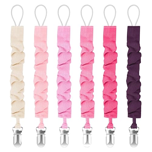 Miniatura 8 de TenderBabe Clip para chupete, paquete de 6 clips para chupete con adorable diseño de volantes, clips suaves y flexibles para bebé niña y niño